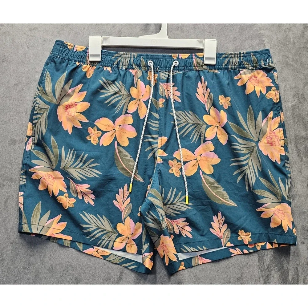 Bonobos Mens XXL Swim Trunks Green Tropical Floral 7 Inch Inseam BOE25101SA
